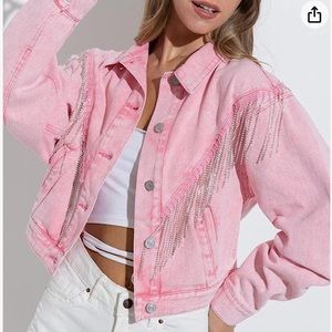 Pink rhinestone denim jacket